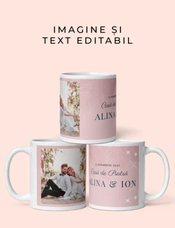 Cană Personalizată Casă de Piatră – Alina & Ion - Cadou de Nuntă pentru Tineri Însurăței