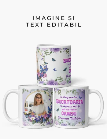 Cană Personalizată cu Text și Poză – Cadou Ideal pentru Educatoare
