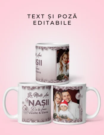 Cană Personalizată Cu Text Și Poză De Crăciun- Nașii