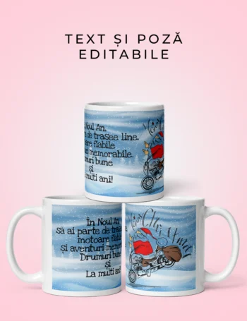 Cană Personalizată Cu Text Și Poză De Crăciun - Moș Crăciun Motociclist
