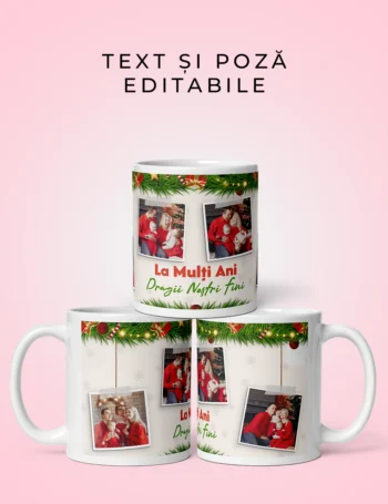 Cană Personalizată De Crăciun Cu Text Și Poză - Dragii Noștri Fini