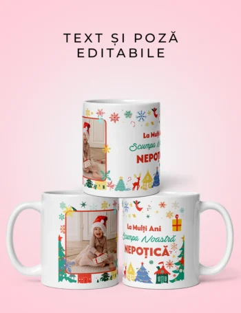 Cană De Crăciun Personalizată Cu Text Și Poză - Scumpă Nepoțică