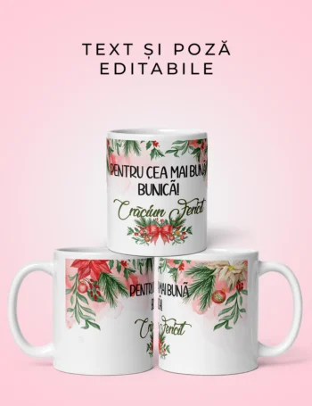 Cană Personalizată Cu Text Și Poză De Crăciun- Bunica